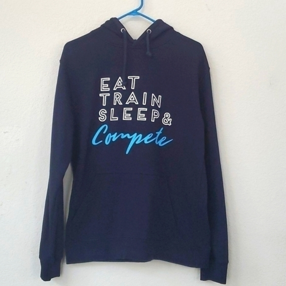 Women's Navy Blue Pullover Eat Train Sleep Repeat Workout Hoodie Medium